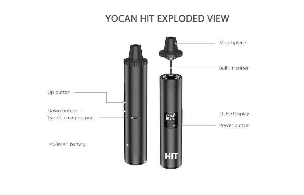 오리지널 Yocan 히트 드라이 허브 기화기 키트, 전 - Vaping Area 리뷰 및 가격